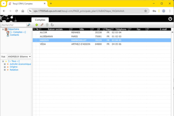 extension Web / page principale / navigateur